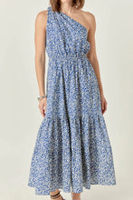Load image into Gallery viewer, Print One Shoulder Maxi Dress - Blue /White Print (Style #ET025D)
