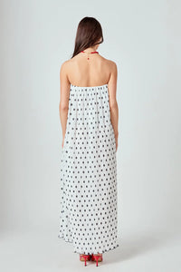 Strapless Polka Dot Pleated Maxi - White/Blk (Stle: HN4089D)