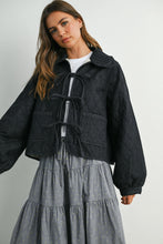 Load image into Gallery viewer, Quilted Tie Front Jacket - Black Denim - Med Denim
