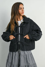 Load image into Gallery viewer, Quilted Tie Front Jacket - Black Denim - Med Denim
