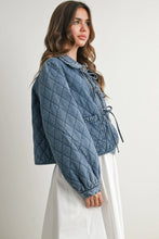 Load image into Gallery viewer, Quilted Tie Front Jacket - Black Denim - Med Denim
