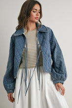 Load image into Gallery viewer, Quilted Tie Front Jacket - Black Denim - Med Denim
