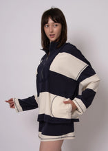 Load image into Gallery viewer, Camille Wide Stripe Qtr Zip Pullover - Navy/Cream (style: 57T005S)
