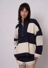 Load image into Gallery viewer, Camille Wide Stripe Qtr Zip Pullover - Navy/Cream (style: 57T005S)
