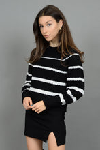 Load image into Gallery viewer, Hifza Sweater - Black w/ White stripes
