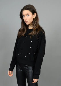 Lucie Modal Scuba Rhinestone Pullover - Black