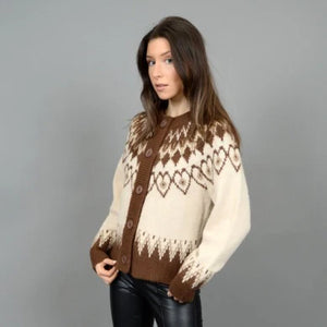 Rada Cardigan Sweater - Cream / Brown