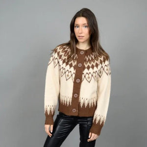 Rada Cardigan Sweater - Cream / Brown