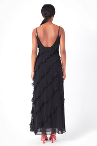 Ruffled Slip Dress - Black