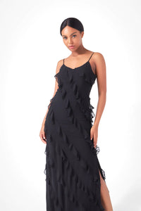 Ruffled Slip Dress - Black