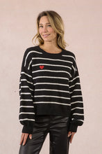 Load image into Gallery viewer, Red Heart Striped Sweater - Blk w/ White Stripes (Style LA1780DN)
