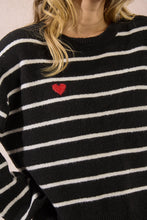 Load image into Gallery viewer, Red Heart Striped Sweater - Blk w/ White Stripes (Style LA1780DN)
