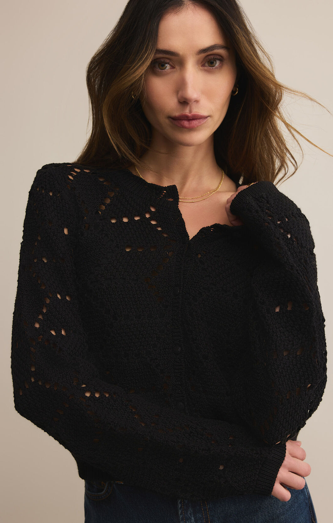 Rosalyn Diamond Cardigan Sweater - Black or Crystal