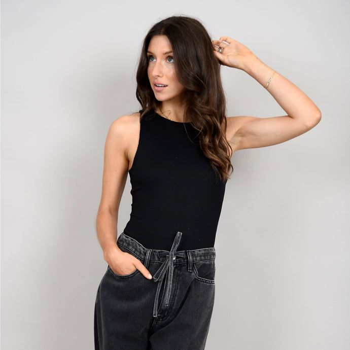 Roxanna Sleeveless Rib Bodysuit - Black