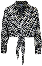 Load image into Gallery viewer, Rue Satin Top - Blk / White Print
