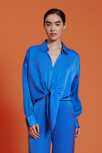 Rue Satin Top - Blk / White Print (shown in Royal Blue)