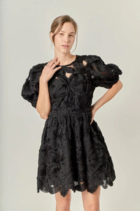 Floral Embellished Mini Dress - Black (Style #SS1017D)