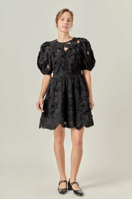 Floral Embellished Mini Dress - Black (Style #SS1017D)