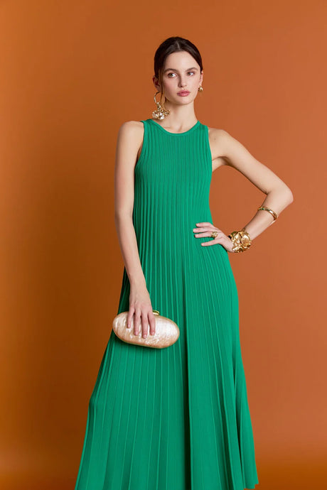 Gwyneth Pleated Knit Dress - Green (Style #SS1173D)