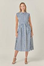 Load image into Gallery viewer, Searsucker Striped Midi Dress - Navy/White (Style #SS1490D)
