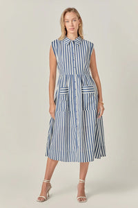 Searsucker Striped Midi Dress - Navy/White (Style #SS1490D)