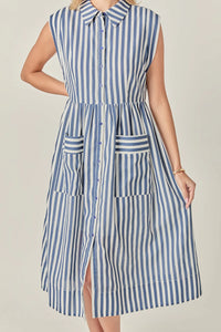 Searsucker Striped Midi Dress - Navy/White (Style #SS1490D)