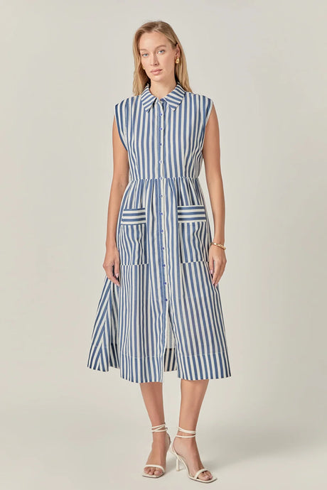 Searsucker Striped Midi Dress - Navy/White (Style #SS1490D)