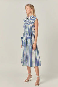 Searsucker Striped Midi Dress - Navy/White (Style #SS1490D)