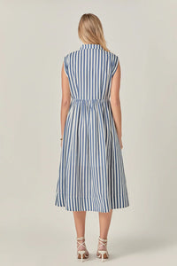 Searsucker Striped Midi Dress - Navy/White (Style #SS1490D)