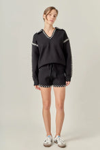 Load image into Gallery viewer, Stitch Detail Knit Shorts - Black (SS1784P)
