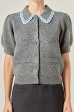 Load image into Gallery viewer, Lace Detail Cardigan Sweater - Heather Grey
