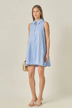 Load image into Gallery viewer, Sleeveless Mini Shirt Dress - Powder Blue (Style #SS23490D)
