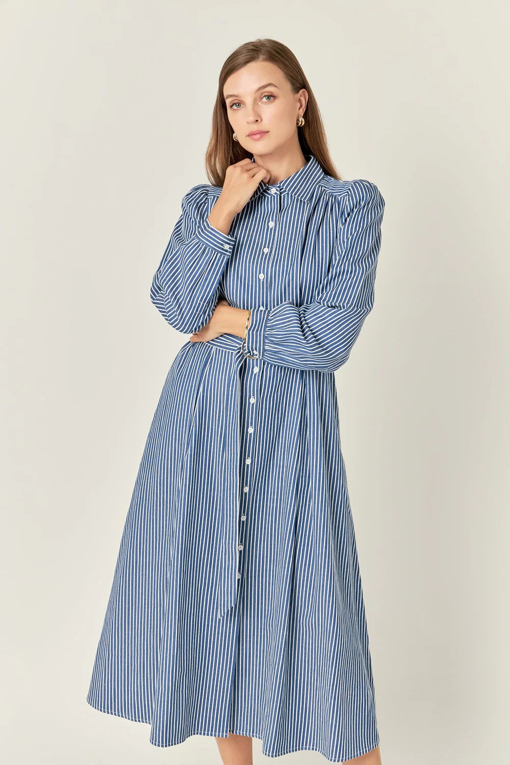 Striped Midi Shirt Dress - Navy/White (Style #SS966D)