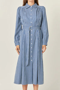 Striped Midi Shirt Dress - Navy/White (Style #SS966D)