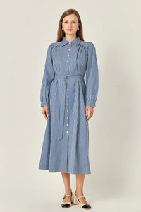 Striped Midi Shirt Dress - Navy/White (Style #SS966D)