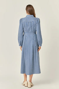 Striped Midi Shirt Dress - Navy/White (Style #SS966D)