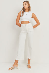 Patch Pocket Wide Leg Jeans - Off White
