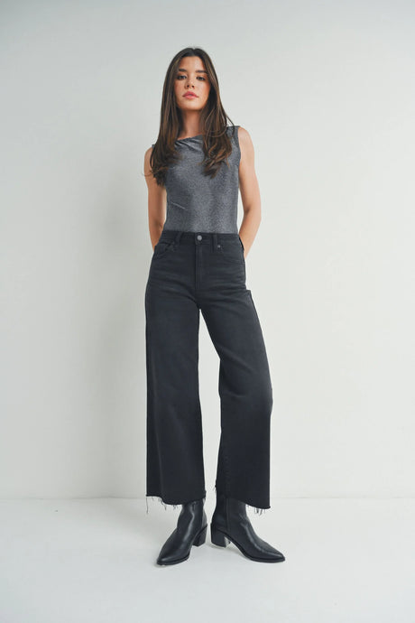 Slim Wide Leg Jeans - Washed Black(DP683) 
