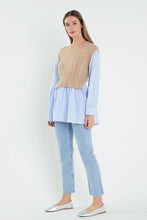Load image into Gallery viewer, Cable Knit Striped Shirt - Beige/ Light Blue
