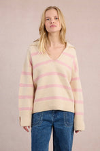 Load image into Gallery viewer, Polo Style Sweater - Off White/Navy - Off White/Pink
