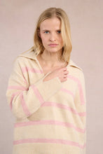 Load image into Gallery viewer, Polo Style Sweater - Off White/Navy - Off White/Pink
