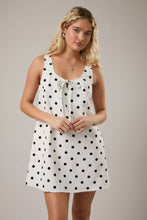 Load image into Gallery viewer, Scoop Neck Polka Dot Mini Dress - White w/ Black Polka Dots
