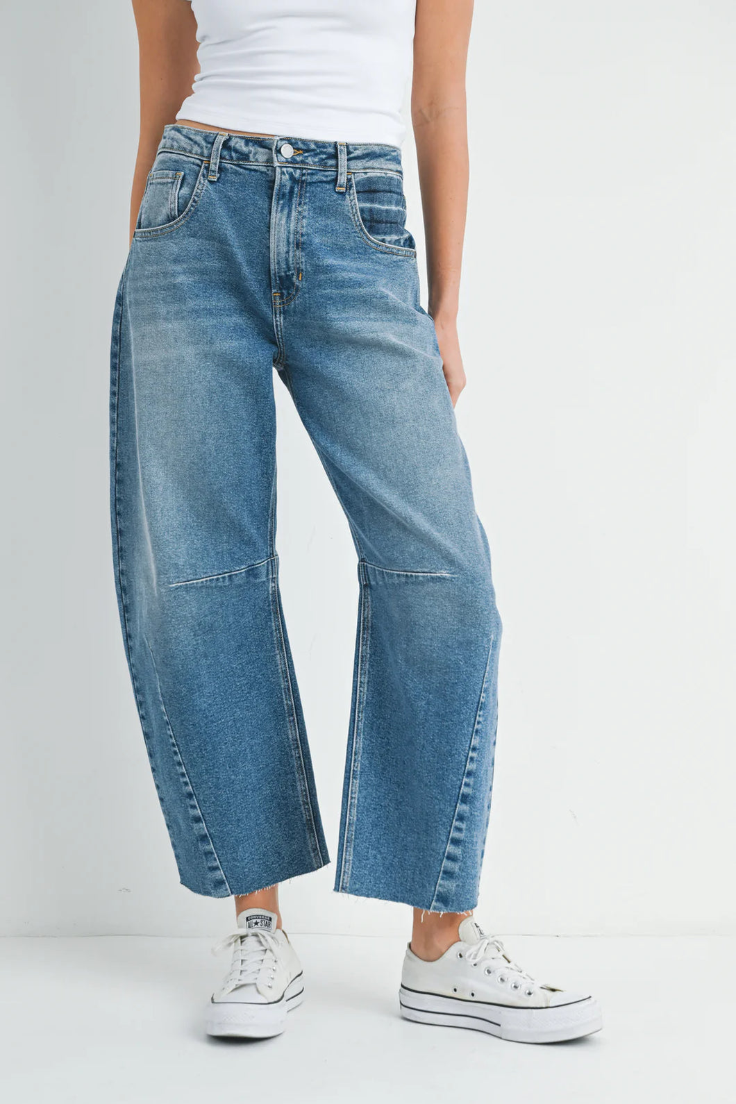 Seamed Barrel Jeans - Med Denim