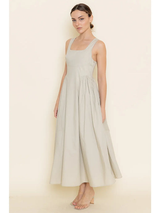 Shirring Midi Dress - Khaki Green