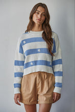 Load image into Gallery viewer, Simply Daisy Striped Sweater - Dusty Blue/White (W2415)
