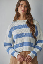 Load image into Gallery viewer, Simply Daisy Striped Sweater - Dusty Blue/White (W2415)
