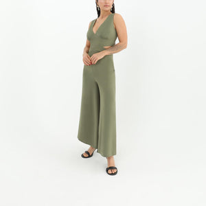 Sleeveless Cut Out Jumpsuit -Khaki Green