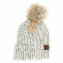 Load image into Gallery viewer, Soft Ribbed Fur Pom Beanie - Lemonade Multi - Aqua Multi - Dk Grey Multi
