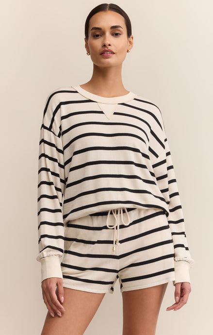 Stand Out Striped Sweatshirt - Blk Stripes on Crystal