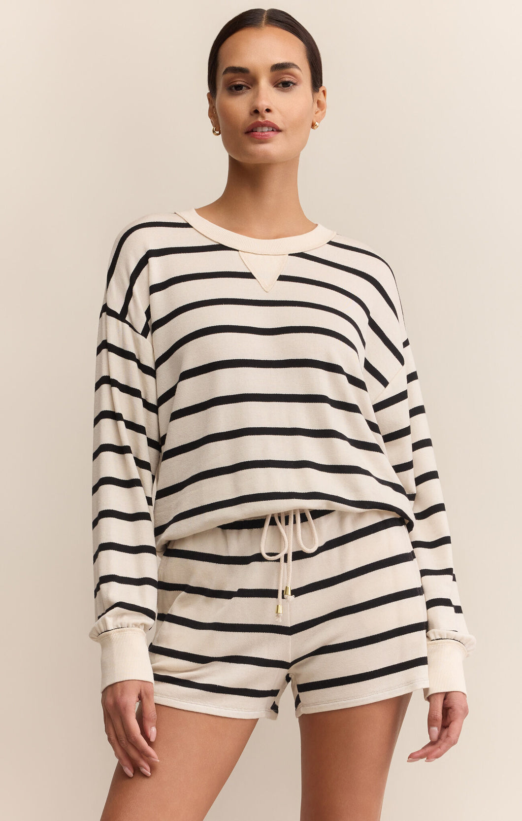 Stand Out Striped Sweatshirt - Blk Stripes on Crystal